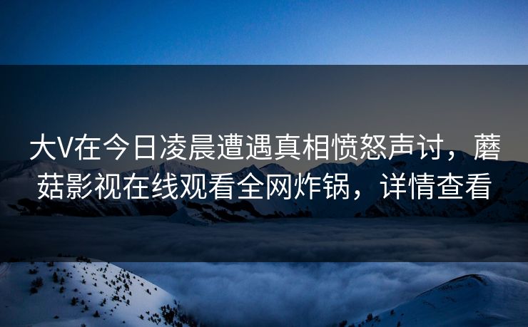 大V在今日凌晨遭遇真相愤怒声讨，蘑菇影视在线观看全网炸锅，详情查看